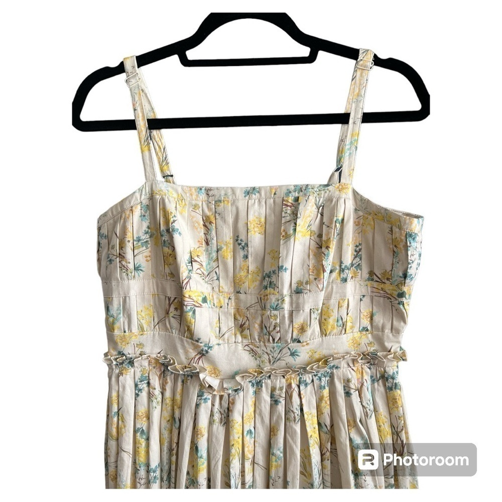 NWOT Antonio Melani pleated Tiffany oat/pool blue floral sundress - Picture 2 of 6